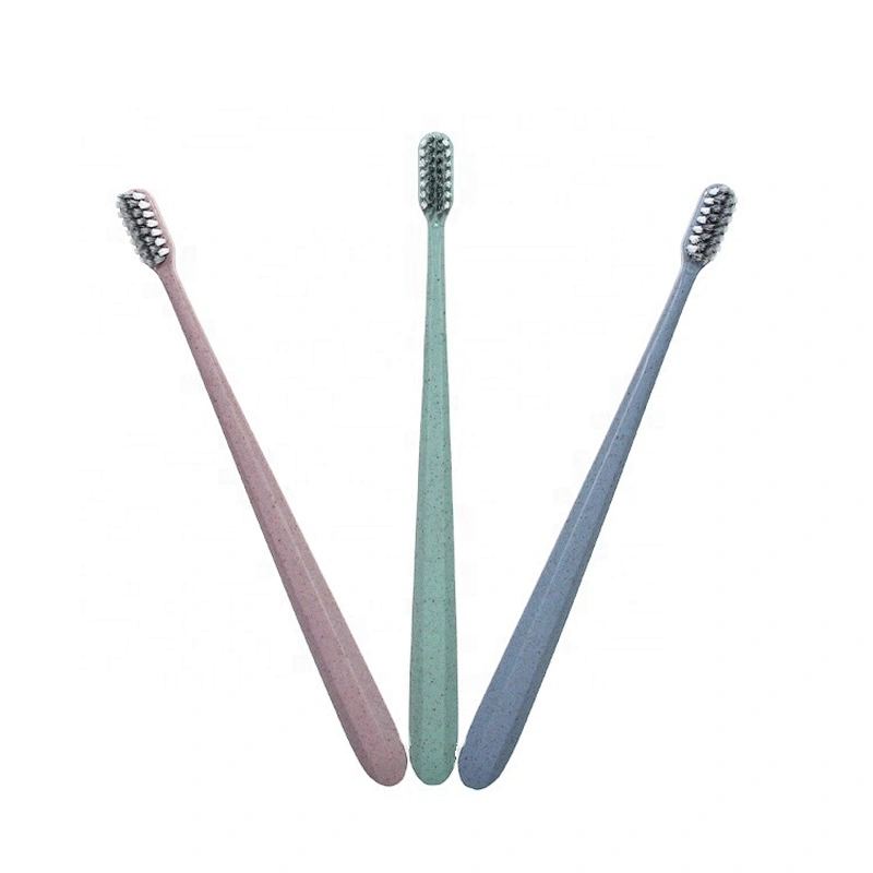 soft tapered bristle toothbrush with wheat straw handle