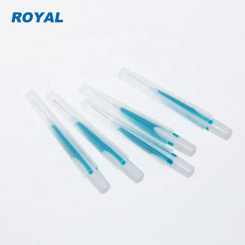 Wholesale interdental brush toothpick plastic handle with rubber