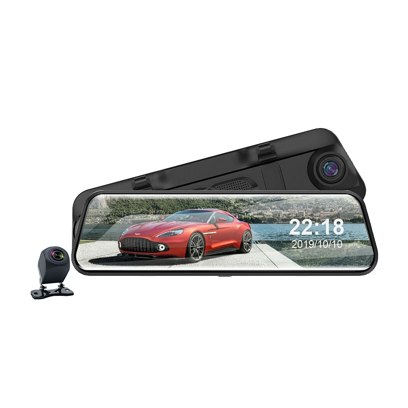 9.66 inch mirror dvr recorder car black box with dual 1080p dash cam and support 64GB micro SD card