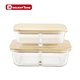 Heat resistant divided glass food containers glass containers with bamboo lid