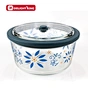 Round decal glass storage food container with glass vacuumed lid