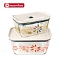 Rectangular decal glass food container with vacuumed lid