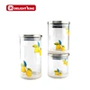 High borosilicate glass customized decal pattern storage bottle with stainless steel lid/ candy storage jar
