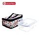 2 Compartment glass lunch office bento box with divider/ leakproof glass food storage container with lunch bag