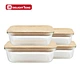 glass food storage container with bamboo lid