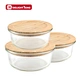 glass food storage container with bamboo lid