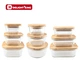 glass food storage container with bamboo lid
