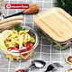 glass food storage container with bamboo lid
