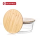 glass food storage container with bamboo lid