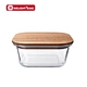 Oven safe glass food storage box with acacia lid