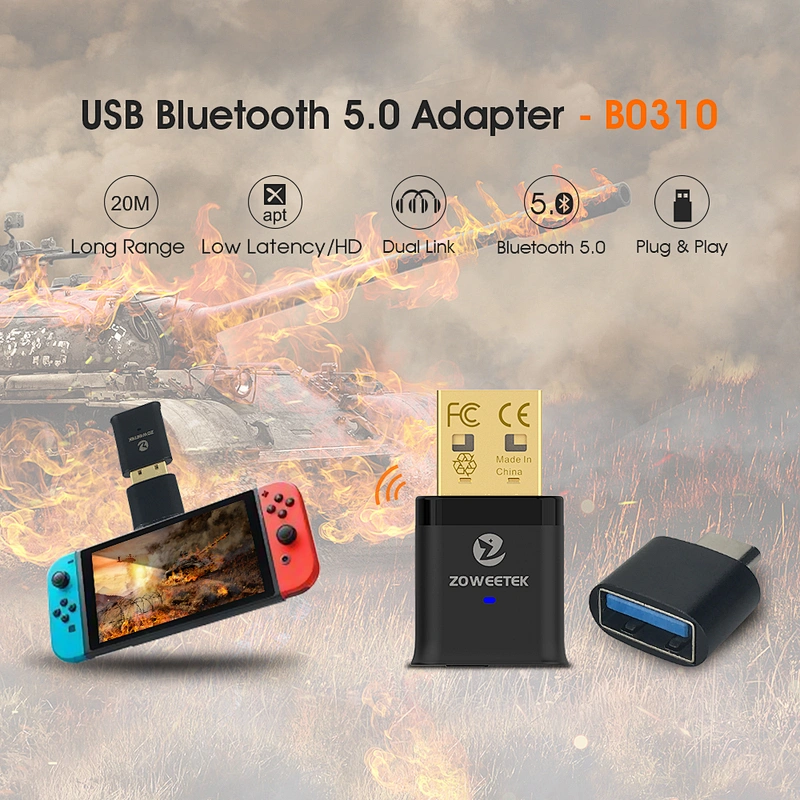 aptX LL Mini USB Bluetooth 5.0 Audio Transmitter Type-C Audio Wireless Adapter for PS4/Nintendo Switch/PC