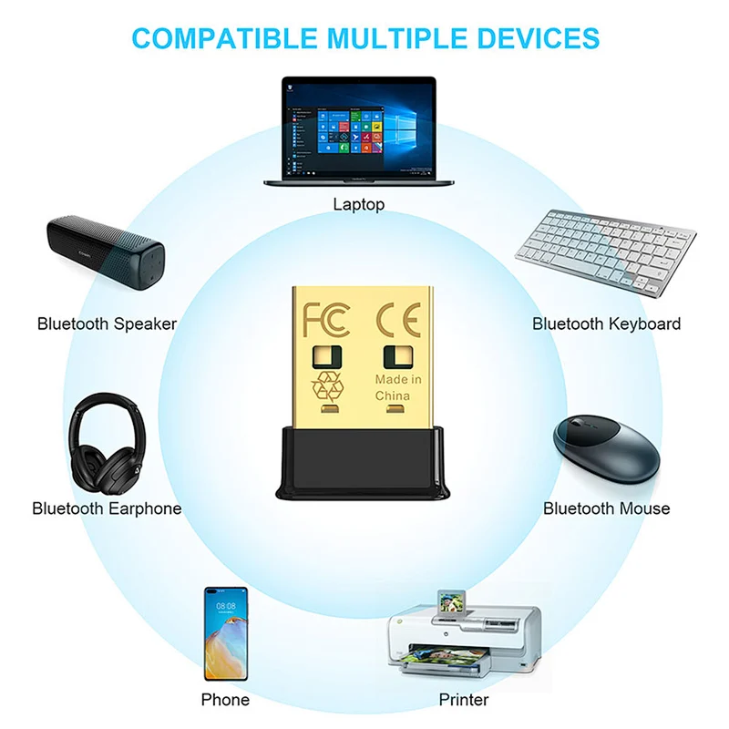 USB Bluetooth Adapter, Bluetooth 5.0 + EDR Bluetooth USB Dongle, Mini Bluetooth Adapter for PC, Bluetooth Keyboard, Mouse, Headphone, Speaker Compatible with Windows7/8/10