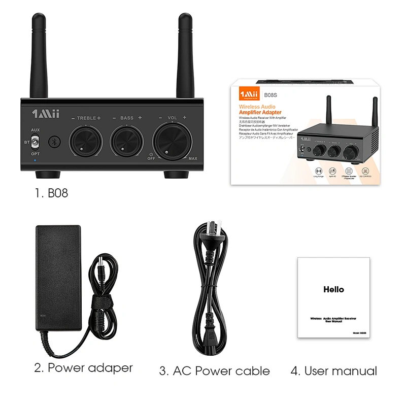 Bluetooth Amplifier, 1Mii Bluetooth Digital Amplifier, Bluetooth 5.0 Stereo Audio Amplifier Receiver Long Range 2.1 Channel Mini Hi-Fi Amp for Home Speakers 100W x 2 w/Bass & Treble Control