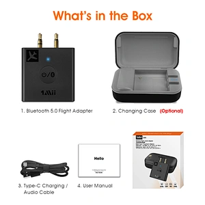 1Mii Bluetooth 5.0 Airplane Audio Transmitter with aptX HD/LL, Bluetooth Audio Adapter with Charging Cabin