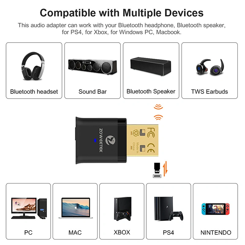 aptX LL Mini USB Bluetooth 5.0 Audio Transmitter Type-C Audio Wireless Adapter for PS4/Nintendo Switch/PC
