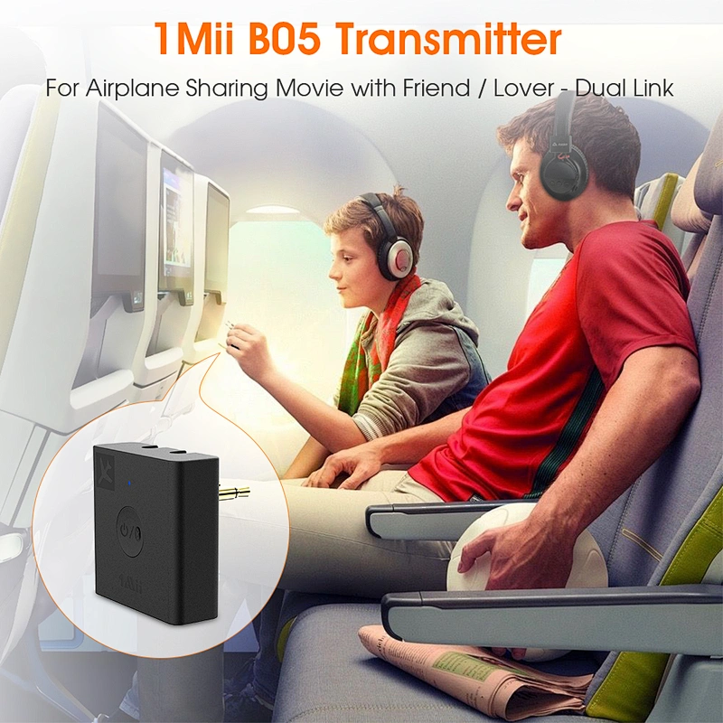 1Mii Bluetooth 5.0 Airplane Audio Transmitter with aptX HD/LL, Bluetooth Audio Adapter with Charging Cabin