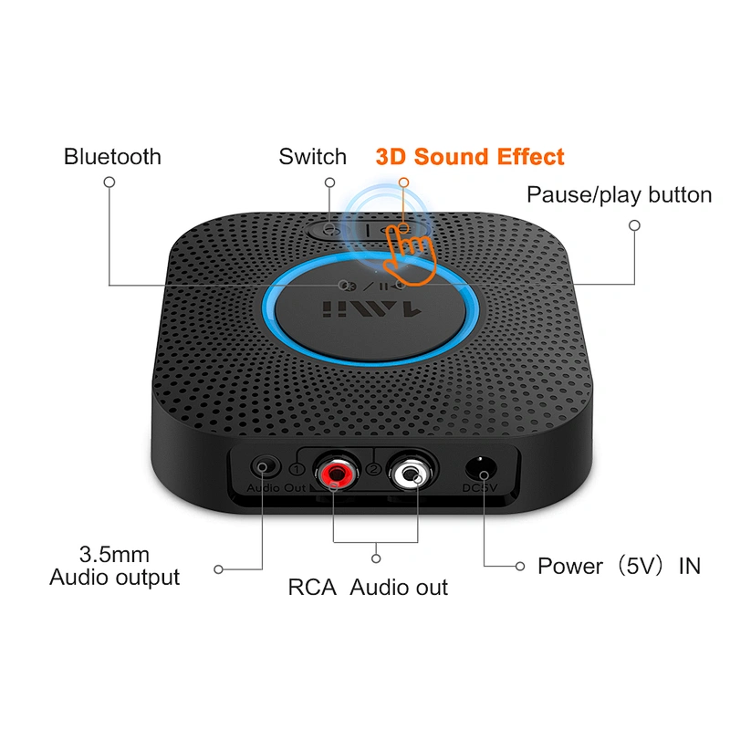 1Mii B06+ HiFi Wireless Music Adapter, 3.5mm AUX/RCA Bluetooth Audio Receiver with 3D Surround aptX Low Latency for Speaker