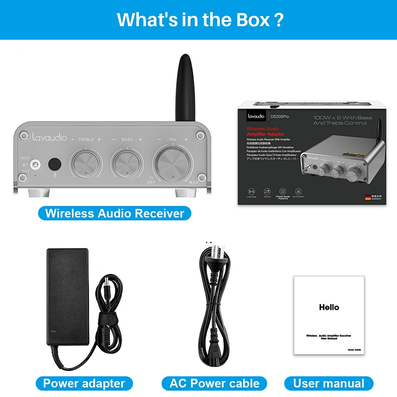 1Mii DS300 HiFi Bluetooth 5.0 Digital Amplifier Receiver 100W RMS X 2 Speakers 24V Power Adapter