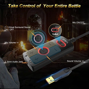USB Sound Card 1Mii 7.1 Surround Sound Card for 3.5mm Gaming Headsets Earphones USB Audio Adapter Sound Card for PC Windows 10 USB to 3.5mm Jack Audio Adapter No Drivers Needed