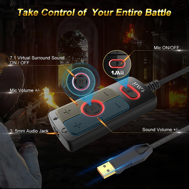 USB Sound Card 1Mii 7.1 Surround Sound Card for 3.5mm Gaming Headsets Earphones USB Audio Adapter Sound Card for PC Windows 10 USB to 3.5mm Jack Audio Adapter No Drivers Needed