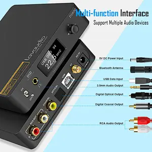 HiFi Audio DAC Bluetooth 5.0 Receiver LDAC AptX HD, USB DAC for Home Stereo, AV Receiver or Amplifier, DSD512 32Bit/768Khz, Dual ES9038Q2M XMOS, Headphone Amplifier 3.5mm AUX/RCA Out