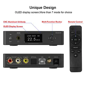 HiFi Audio DAC Bluetooth 5.0 Receiver LDAC AptX HD, USB DAC for Home Stereo, AV Receiver or Amplifier, DSD512 32Bit/768Khz, Dual ES9038Q2M XMOS, Headphone Amplifier 3.5mm AUX/RCA Out