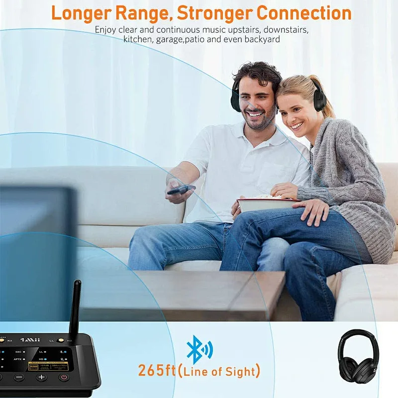 1Mii B03Pro Dual Link Bluetooth 5.0 Transmitter Receiver for TV Home Stereo BT Headphones, support aptX, aptX LL, aptX HD and LDAC Audio