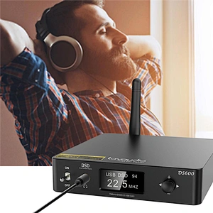 1Mii DS600 LDAC Audio Decoder HiFi Bluetooth 5.0 Receiver DAC& AptX HD, USB DAC for PC Headphone Amp 3.5mm, Dual ES9038Q2M XMOS DSD512 32Bit/768Khz, USB/Optical/Coaxial Input, RCA Out for Home Stereo