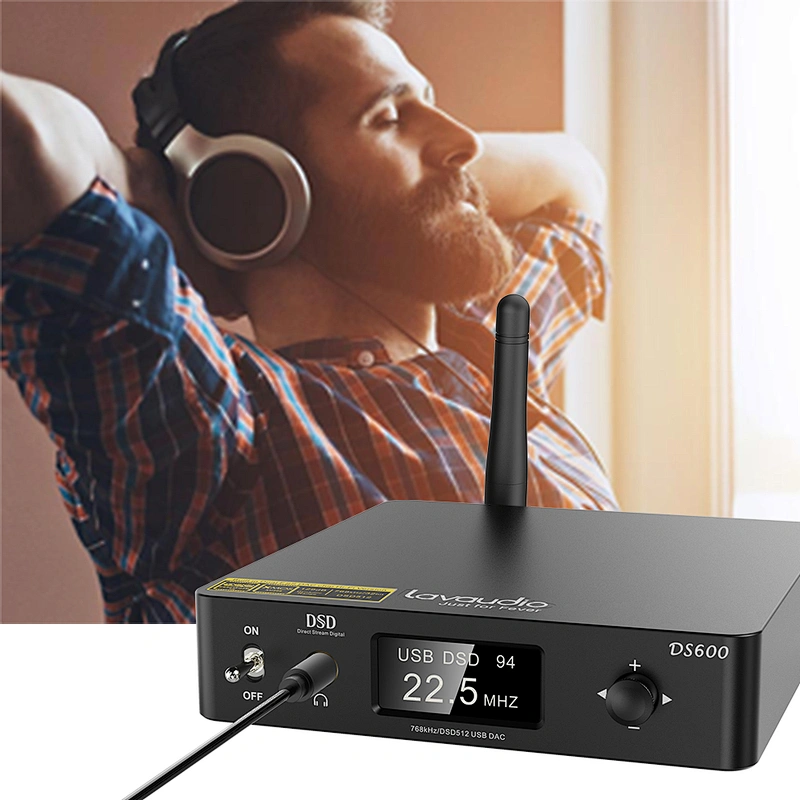 1Mii DS600 LDAC Audio Decoder HiFi Bluetooth 5.0 Receiver DAC& AptX HD, USB DAC for PC Headphone Amp 3.5mm, Dual ES9038Q2M XMOS DSD512 32Bit/768Khz, USB/Optical/Coaxial Input, RCA Out for Home Stereo