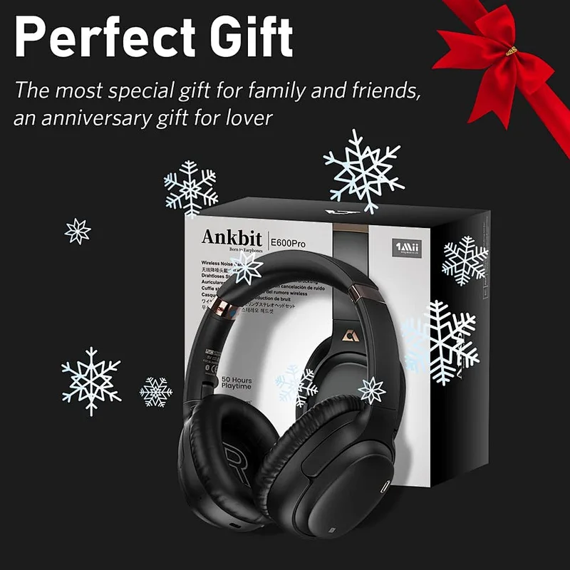 1Mii E600Pro Hybrid Active Noise Cancelling Headphones with aptX HD & Low Latency, Over-Ear Bluetooth Headphones Wireless Headphones with Build-in Microphone Hi-Fi Deep Bass, 60H Playtime
