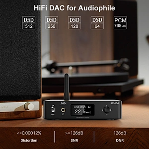 1Mii DS600 LDAC Audio Decoder HiFi Bluetooth 5.0 Receiver DAC& AptX HD, USB DAC for PC Headphone Amp 3.5mm, Dual ES9038Q2M XMOS DSD512 32Bit/768Khz, USB/Optical/Coaxial Input, RCA Out for Home Stereo