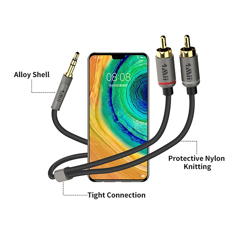 1Mii 3.5mm to 2-Male RCA Audio Cable (3.3 Ft), Hi-Fi Sound Nylon-Braided RCA to Aux Cord for Home Stereos, Speaker, DVD Player, Amplifier & More