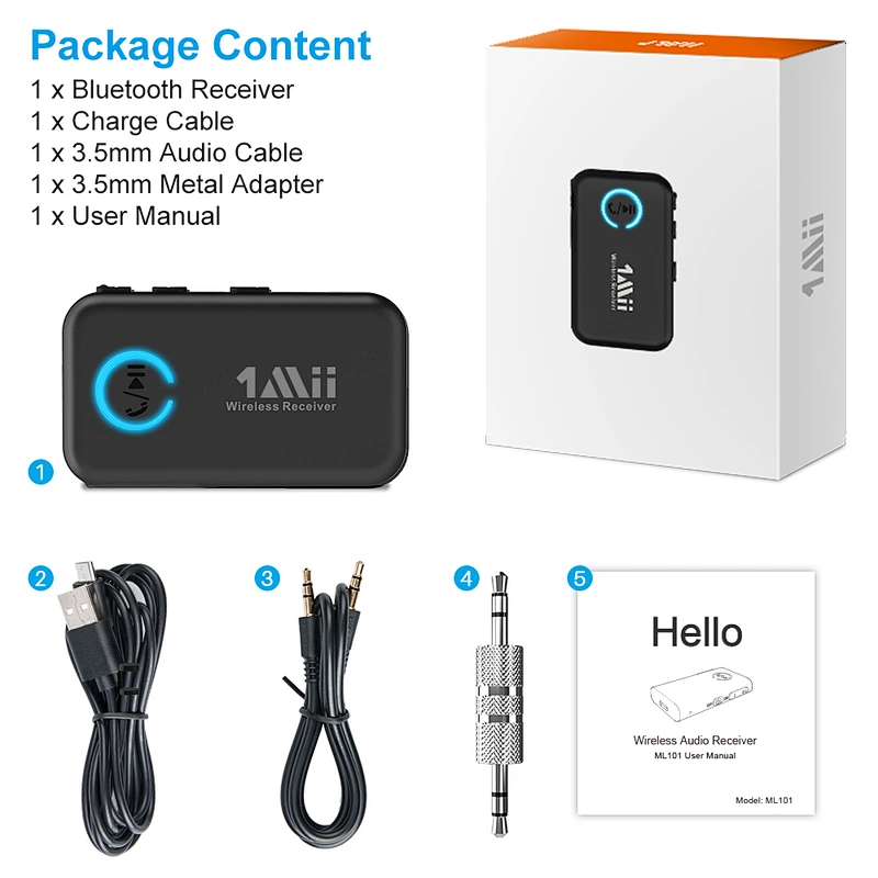 Mini Bluetooth 5.0 Audio/Music Receiver for Car, Speakers, 3.5mm AUX Wireless Stereo Audio Adapter