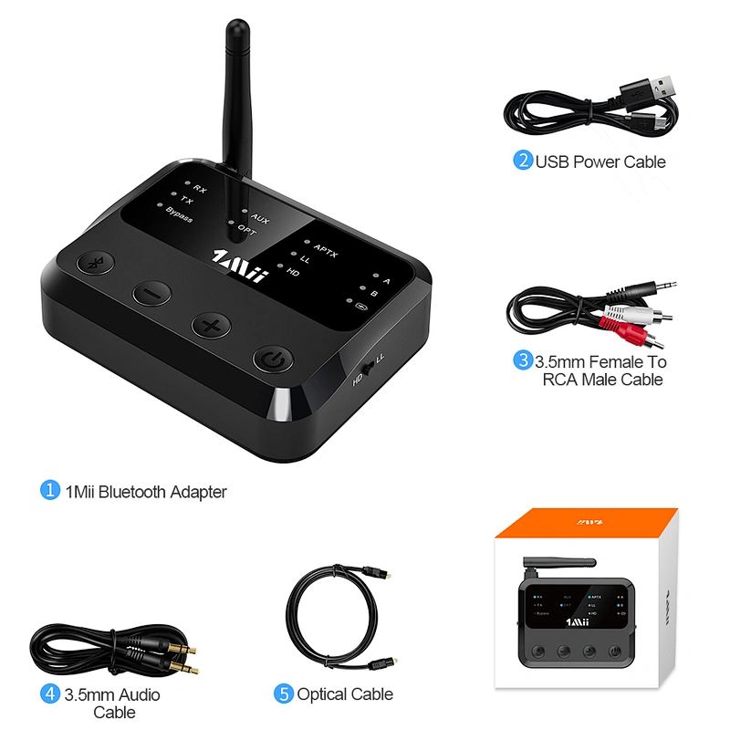 Bluetooth 5.0 Receiver Transmitter for TV/BT Headphones, Wireless Bluetooth Receiver for Home Stereo/Speakers, Built in Battery Audio Adapter Support aptX LL & HD