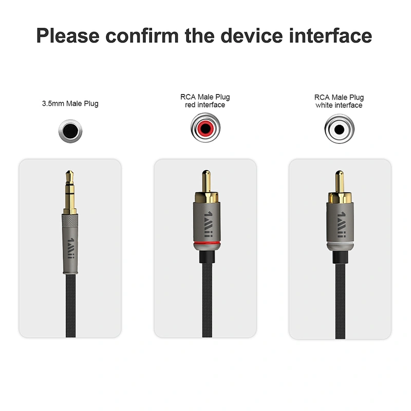 1Mii 3.5mm to 2-Male RCA Audio Cable (3.3 Ft), Hi-Fi Sound Nylon-Braided RCA to Aux Cord for Home Stereos, Speaker, DVD Player, Amplifier & More