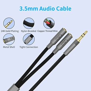 1Mii Headphone Splitter 3.5mm Y Splitter Stereo Audio Cable Male to 2 Female Extension Cable Headset Splitter Adapter Aux Stereo Cord for Car/Home Stereos, Speaker