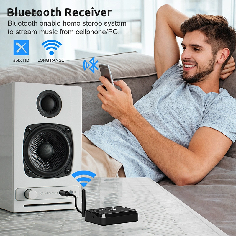 Bluetooth 5.0 Receiver Transmitter for TV/BT Headphones, Wireless Bluetooth Receiver for Home Stereo/Speakers, Built in Battery Audio Adapter Support aptX LL & HD