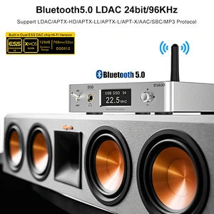 HiFi Audio DAC Bluetooth 5.0 Receiver LDAC AptX HD, USB DAC for Home Stereo, AV Receiver or Amplifier, DSD512 32Bit/768Khz, Dual ES9038Q2M XMOS, Headphone Amplifier 3.5mm AUX/RCA Out