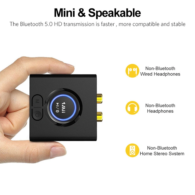 1Mii Bluetooth 5.0 Audio Receiver, AUX/3.5mm RCA Audio Adapter for Home Stereo Music Streaming System, Bass Mode, 12hrs Playtime