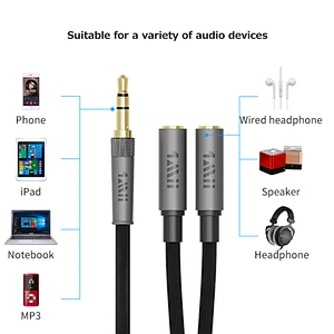 1Mii Headphone Splitter 3.5mm Y Splitter Stereo Audio Cable Male to 2 Female Extension Cable Headset Splitter Adapter Aux Stereo Cord for Car/Home Stereos, Speaker