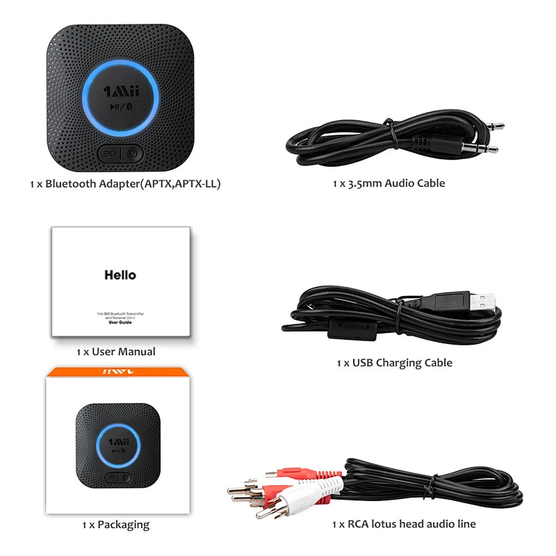 1Mii B06+ HiFi Wireless Music Adapter, 3.5mm AUX/RCA Bluetooth Audio Receiver with 3D Surround aptX Low Latency for Speaker