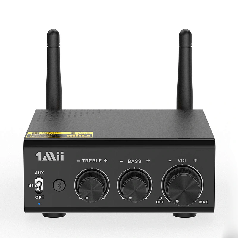 Bluetooth Amplifier, 1Mii Bluetooth Digital Amplifier, Bluetooth 5.0 Stereo Audio Amplifier Receiver Long Range 2.1 Channel Mini Hi-Fi Amp for Home Speakers 100W x 2 w/Bass & Treble Control