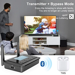 1Mii B03+ Bluetooth Transmitter Receiver for TV Home Stereo, Long Range Wireless Bluetooth Adapter for TV Audio with Screen, aptX Low Latency & HD