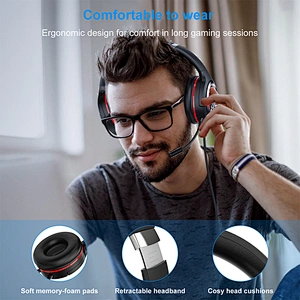 USB Gaming Headset for PC Laptop PS4/PS5 w/Virtual 7.1 Stereo 3D Surround Sound, 50mm Drivers USB Gaming Headphones Detachable Mic, RGB LED Light, Volume Control PC Gaming Headset