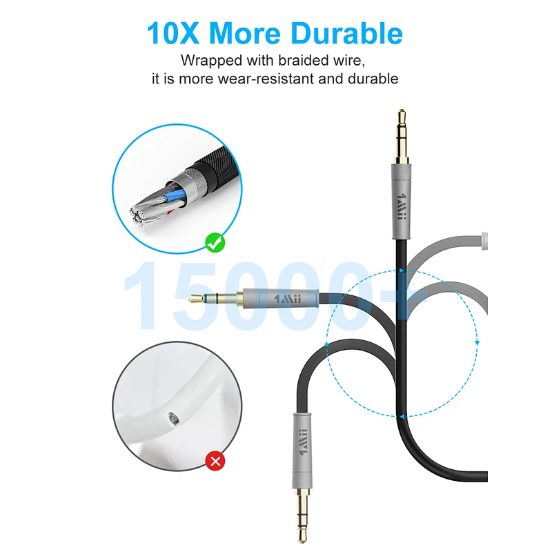 1Mii (3.3ft) 3.5mm AUX Audio Cable Male to Male Nylon Braided, Hi-Fi Sound Auxiliary Extension Cable for Headphones