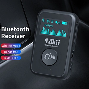 1Mii Bluetooth 5.0 Music Receiver with OLED Display, Aux Bluetooth Adapter for Car/Home Stereo/Speakers, Hands-Free Call, Dual Connection and Long Battery Life