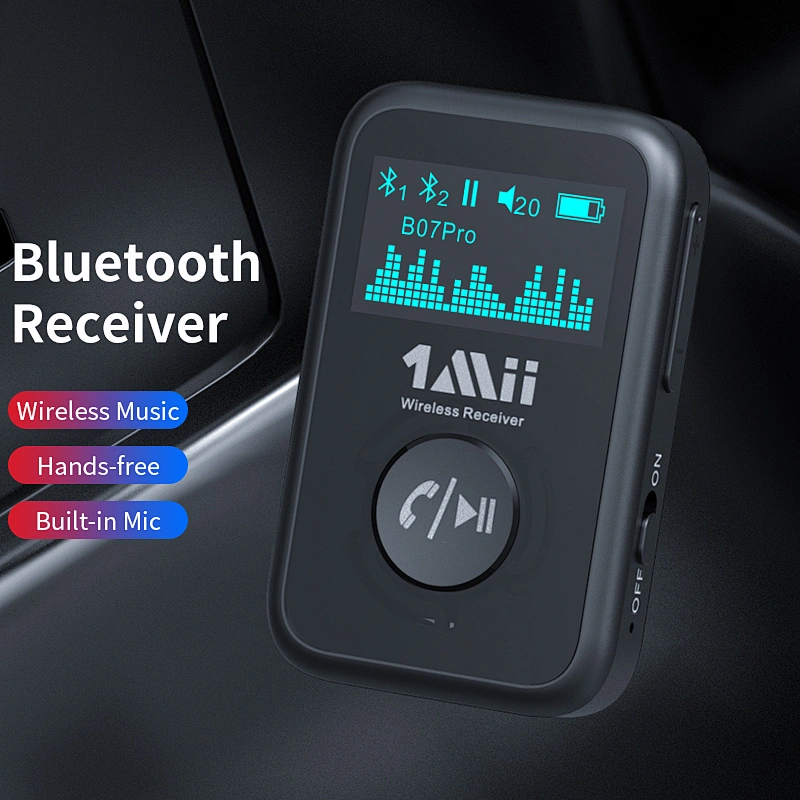 1Mii Bluetooth 5.0 Music Receiver with OLED Display, Aux Bluetooth Adapter for Car/Home Stereo/Speakers, Hands-Free Call, Dual Connection and Long Battery Life