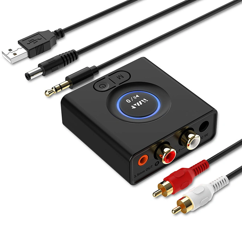 1Mii Bluetooth 5.0 Audio Receiver, AUX/3.5mm RCA Audio Adapter for Home Stereo Music Streaming System, Bass Mode, 12hrs Playtime