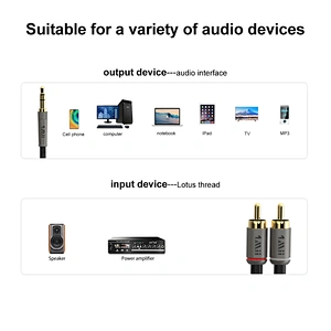 1Mii 3.5mm to 2-Male RCA Audio Cable (3.3 Ft), Hi-Fi Sound Nylon-Braided RCA to Aux Cord for Home Stereos, Speaker, DVD Player, Amplifier & More