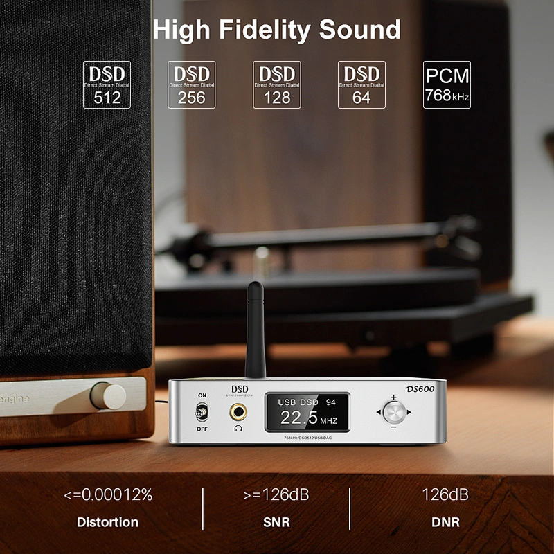 HiFi Audio DAC Bluetooth 5.0 Receiver LDAC AptX HD, USB DAC for Home Stereo, AV Receiver or Amplifier, DSD512 32Bit/768Khz, Dual ES9038Q2M XMOS, Headphone Amplifier 3.5mm AUX/RCA Out
